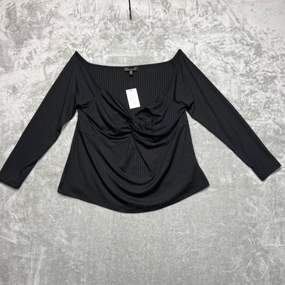 Eloquii Shirt Women's 18/20 Black Twist‎ Front Goth V-Neck Stretch - Picture 2 of 12